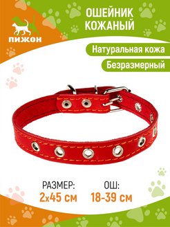 Отзыв на Ошейник кожаный однослойный  45 х 2 см, ОШ 18-39 см, красный