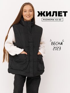 Отзыв на Жилет женский утепленный стеганый черный оверсайз безрукавка