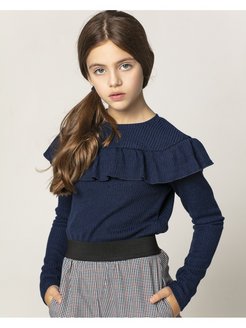 Отзыв на Блузка для девочки школьная синяя водолазка лапша с воланом