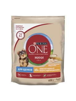 Отзыв на Сухой корм Purina ONE для щенков мелких и карликовых пород, курица и рис, 600 г