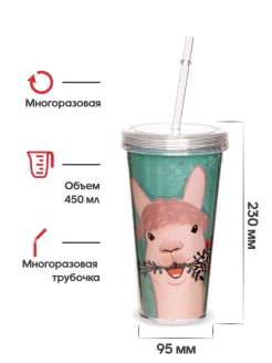 Отзыв на Стакан для напитков многоразовый с крышкой, с трубочкой
