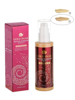 Распродажа Тональный крем с муцином улитки, Gold Snail Moisture Foundation SPF30, тон 21, 100 мл
Омолаживающий тональный крем с муцином улитки Enough Gold Snail Moisture Foundation SPF30 идеально подходит для зрелой кожи
