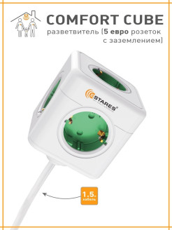 Отзыв на Удлинитель 1.5 метра Estares, 5 гнезд, заземление, тройник, телефон, компьютер, телевизор, дом.
