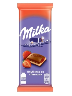 Отзыв на Шоколад Milka молочный, с двухслойной начинкой, клубничная начинка и сливочная начинка, 85г