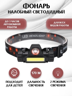 Отзыв на Налобный фонарь с магнитом/светодиодный/аккумуляторный/фонарик спортивный кемпинговый мощный