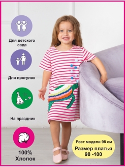 Отзыв на Повседневное розовое платье для девочки, в полоску, с коротким рукавом, детское платье из хлопка