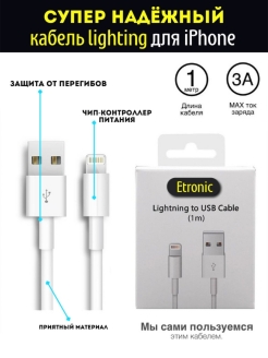 Отзыв на Кабель для зарядки айфон iPhone Apple Lightning/зарядка/провод 1м/зарядка iPhone