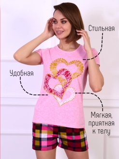 Отзыв на Пижама женская с шортами домашний костюм свободная футболка оверсайз шорты удобная одежда для сна