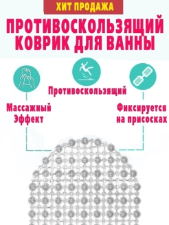 Отзыв на Коврик для ванной на присосках / резиновый / антискользящий