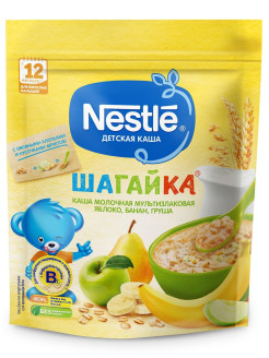 Отзыв на Каша ШАГАЙКА молочная мультизлаковая яблоко, банан, груша с бифидобактериями BL с 12 месяцев, 200г.